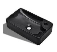 vidaXL Lavabo de Baño con Agujero para Grifo Cerámica Negro Lavamanos de Aseo