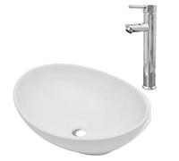 vidaXL Lavabo de Baño Ovalado con Grifo Mezclador de Cerámica Blanco Lavamanos