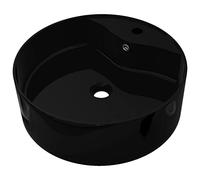 vidaXL Lavabo de cerámica con agujero para grifo/desagüe negro redondo
