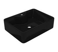 vidaXL Lavabo Cuadrado Cerámica con orificio de grifo y desagüe Negro