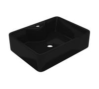 vidaXL Lavabo Cuadrado Cerámica con orificio de grifo y desagüe Negro