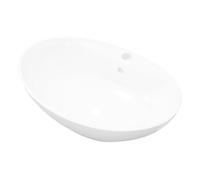 vidaXL Lavabo de cerámica ovalado con orificio para grifo y rebosadero Blanco