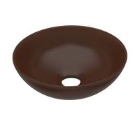 vidaXL Lavabo de Cuarto de Baño Redondo Lujo Tocador Montado Encima Aseo Indoro Cocina Garaje Fácil de Limpiar Moderno Cerámica Marrón Oscuro