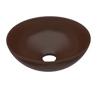 vidaXL Lavabo de cuarto de baño redondo cerámica marrón oscuro