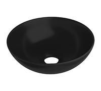 vidaXL Lavabo de Cuarto de Baño Redondo Lujo Tocador Montado Encima Aseo Indoro Cocina Garaje Fácil de Limpiar Moderno Cerámica Negro Mate