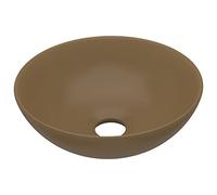 vidaXL Lavabo de Cuarto de Baño Redondo Lujo Tocador Montado Encima Aseo Indoro Cocina Garaje Fácil de Limpiar Moderno Cerámica Crema Mate