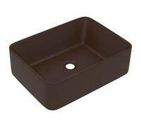 vidaXL Lavabo tocador de lujo montado sobre piedra, vasija, cerámica marrón oscuro mate