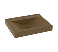 vidaXL Lavabo de Lujo con Grifo Tocador Montado Encima Piedra Vasija Aseo Indoro Cocina Garaje Fácil de Limpiar Cerámica Crema Mate 60x46 cm