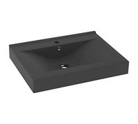 vidaXL Lavabo de Lujo con Grifo Tocador Montado Encima Piedra Vasija Aseo Indoro Cocina Garaje Fácil de Limpiar Cerámica Gris Oscuro 60x46 cm
