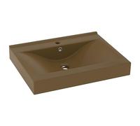 vidaXL Lavabo de Lujo con Grifo Tocador Montado Encima Piedra Vasija Aseo Indoro Cocina Garaje Fácil de Limpiar Cerámica Crema Mate 60x46 cm