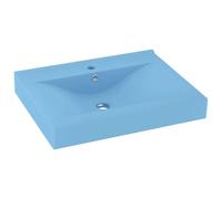 vidaXL Lavabo de Lujo con Grifo Tocador Montado Encima Piedra Vasija Aseo Indoro Cocina Garaje Fácil de Limpiar Cerámica 60x46 cm Azul Claro