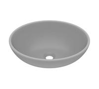 vidaXL Lavabo de lujo ovalado - Sobre encimera cerámica gris claro mate 40x33 cm, fácil de limpiar