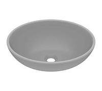 vidaXL Lavabo de lujo ovalado - Sobre encimera cerámica gris claro mate 40x33 cm, fácil de limpiar