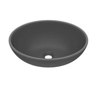 vidaXL Lavabo ovalado de cerámica – Montado encima, Fácil de limpiar, Gris oscuro mate 40x33 cm