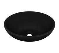 vidaXL Lavabo de Lujo Ovalado Tocador Montado Encima Piedra Vasija Aseo Indoro Cocina Garaje Fácil de Limpiar Cerámica Negro Mate 40x33 cm