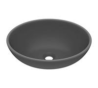vidaXL Lavabo de Lujo Ovalado Tocador Montado Encima Piedra Vasija Aseo Indoro Cocina Garaje Fácil de Limpiar Cerámica Gris Oscuro Mate 40x33 cm