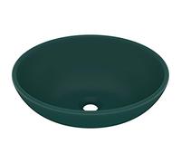 vidaXL Lavabo de Lujo Ovalado Tocador Montado Encima Piedra Vasija Aseo Indoro Cocina Garaje Fácil de Limpiar Moderno Cerámica Verde Oscuro Mate
