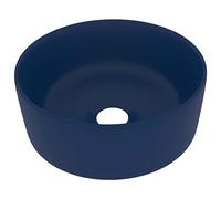 vidaXL Lavabo de lujo redondo cerámica azul oscuro mate 40x15 cm