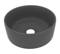 vidaXL Lavabo de lujo redondo montado encima de tocador, cerámica gris oscuro mate 40x15 cm