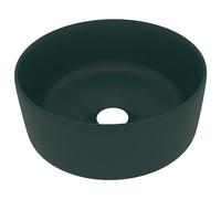 vidaXL Lavabo de Lujo Redondo Tocador Montado Encima Piedra Vasija Aseo Indoro Cocina Garaje Fácil de Limpiar Cerámica Verde Oscuro Mate 40x15 cm