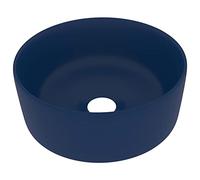 vidaXL Lavabo de Lujo Redondo Tocador Montado Encima Piedra Vasija Aseo Indoro Cocina Garaje Fácil de Limpiar Cerámica Azul Oscuro Mate 40x15 cm