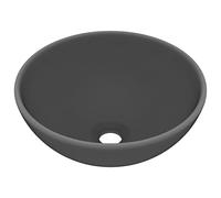 vidaXL Lavabo de Lujo Redondo Tocador Montado Encima Piedra Vasija Cuarto de Baño Aseo Indoro Garaje Fácil de Limpiar Cerámica Gris Oscuro Mate