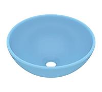 vidaXL Lavabo de Lujo Redondo Tocador Montado Encima Piedra Vasija Cuarto de Baño Aseo Indoro Garaje Fácil de Limpiar Cerámica Azul Claro Mate