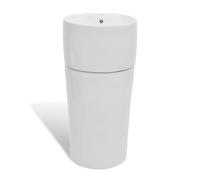 vidaXL Lavabo de Pie Redondo Agujero Grifo Desagüe Cerámica Blanco Lavamanos