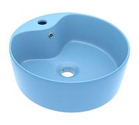 vidaXL Lavabo lujo con rebosadero cerámica azul claro mate 36x13 cm