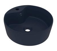 vidaXL Lavabo lujo con rebosadero cerámica azul oscuro mate 36x13 cm