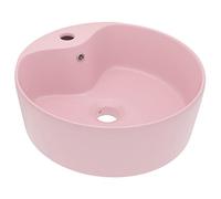 vidaXL Lavabo Lujo con Rebosadero Tocador Montado Encima Piedra Vasija Aseo Indoro Cocina Garaje Fácil de Limpiar Cerámica Rosa Mate 36x13 cm