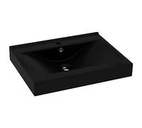 vidaXL Lavabo Lujoso con Agujero de Grifo Tocador Montado Encima Piedra Vasija Aseo Indoro Cocina Garaje Fácil de Limpiar Cerámica Negro Mate 60x46 cm