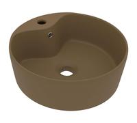 vidaXL Lavabo lujoso con rebosadero cerámica crema mate 36x13 cm