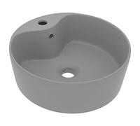 vidaXL Lavabo Lujoso con Rebosadero Tocador Montado Encima Piedra Vasija Aseo Indoro Cocina Garaje Fácil de Limpiar Cerámica Gris Claro Mate 36x13 cm