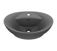 vidaXL Lavabo Lujoso con Rebosadero Ovalado Tocador Montado Encima Piedra Vasija Aseo Indoro Garaje Fácil de Limpiar Cerámica Gris Oscuro 58,5x39 cm