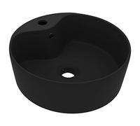 vidaXL Lavabo Lujoso con Rebosadero Tocador Montado Encima Piedra Vasija Aseo Indoro Cocina Garaje Fácil de Limpiar Cerámica Negro Mate 36x13 cm