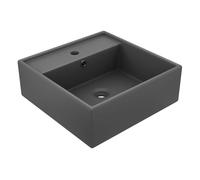 vidaXL Lavabo lujoso cuadrado – cerámica, rebosadero, sobre encimera, 41x41 cm, gris oscuro