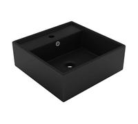 vidaXL Lavabo Lujoso Cuadrado Rebosadero Tocador Montado Encima Piedra Vasija Aseo Indoro Garaje Fácil de Limpiar de Cerámica Negro Mate 41x41 cm