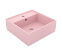 Vidaxl lavabo lujoso cuadrado rebosadero cerámica rosa mate 41x41 cm