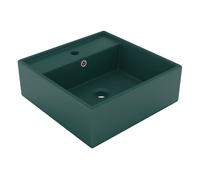 vidaXL Lavabo Lujoso Cuadrado con Rebosadero Montado Encima Cerámica Verde Oscuro 41x41 cm