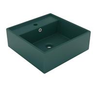 vidaXL Lavabo Lujoso Cuadrado Rebosadero Tocador Montado Encima Piedra Vasija Aseo Indoro Garaje Fácil de Limpiar de Cerámica Verde Oscuro 41x41cm