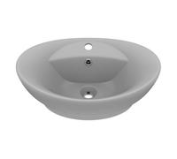 Vidaxl lavabo lujoso ovalado con rebosadero cerámica gris claro mate