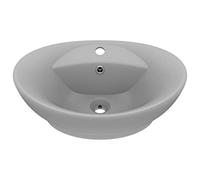 vidaXL Lavabo Lujoso Ovalado con Rebosadero Tocador Montado Encima Piedra Vasija Aseo Indoro Garaje Fácil de Limpiar Cerámica Gris Claro Mate