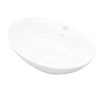 vidaXL Lavabo de cerámica ovalado con orificio para grifo y rebosadero Blanco