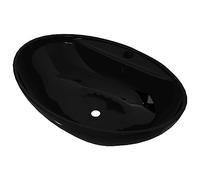 vidaXL Lavabo Ovalado con Agujero Desague Cerámica Negro Brillante Lavamanos