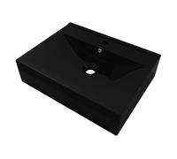 Vidaxl lavabo rectangular cerámica orificio de grifo negro 60x46 cm
