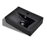 vidaXL Lavabo rectangular de cerámica hueco de grifo/desagüe negro