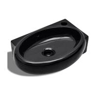 vidaXL Lavabo redondo de cerámica con agujero para grifo y desagüe - Negro