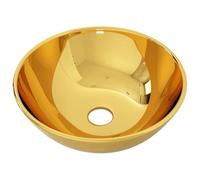 vidaXL Lavabo Sanitario Baño Servicio Casa Fregadero Piezas de Fontanería Bricolaje Instalación Decoración Aseo Grifería 28x10 cm Cerámica Dorado