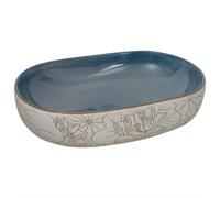 vidaXL Lavabo sobre Encimera Ovalado, Lavamanos de Tocador, Lavabo de Fregadero, Lavamanos sobre Encimera para Baño Aseo, Cerámica Arena y Azul